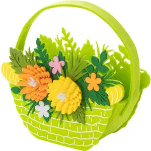 3D Felt Easter Basket with Floral Border - Green